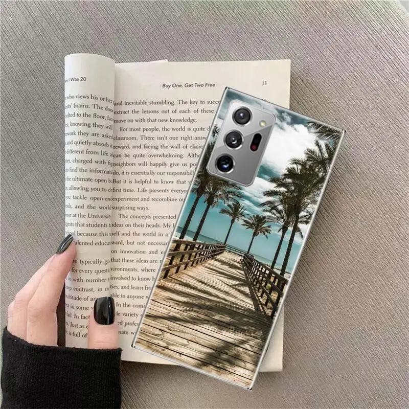 Summer Beach Scene at Sunset on sea Palm Tree Phone Case For Samsung S24 S23 S22 Ultra Fundas S21 Plus Galaxy S20 FE S10 Lite S1