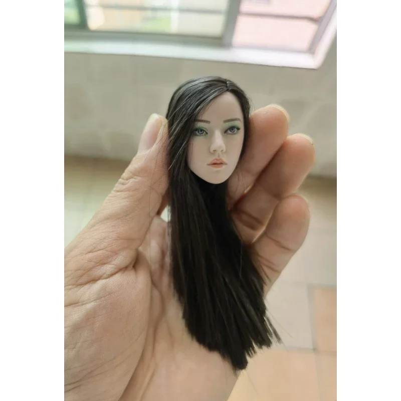 1/6 Scale Asian killer Beauty with Long Black Straight Hairstyle Female Soldier Head Played Model for 12in Ph Body Doll Toy