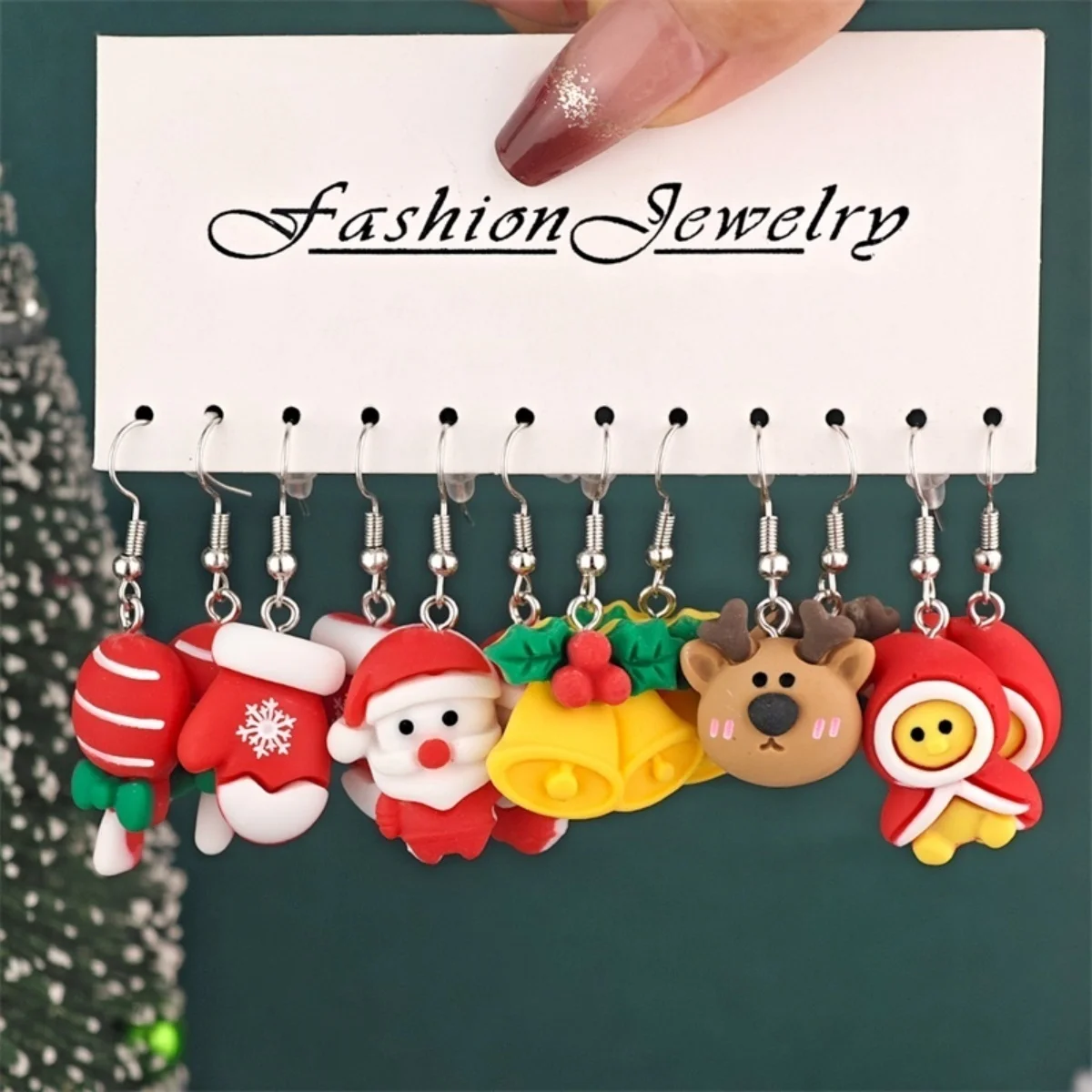 6 Paar/Set Weihnachts-Ohrringe aus Kunstharz mit Schleifen, Lebkuchenmann, Weihnachtsbaum, Schneemann, Pinguin, Weihnachtsmann für Damen, Weihnachtsschmuck – Detail 33