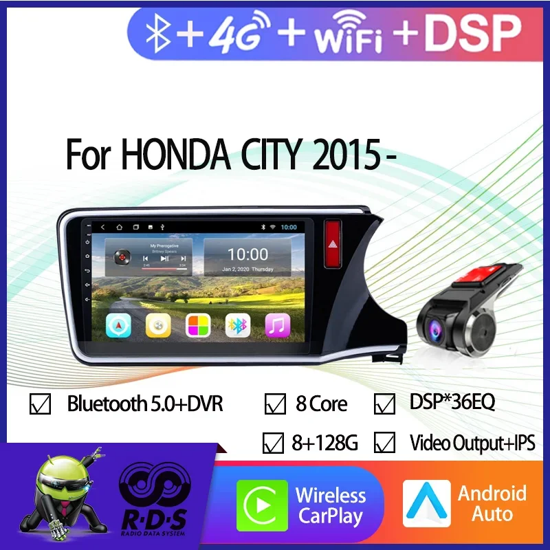 Android Car GPS Navigation For HONDA CITY 2015- Auto Radio Stereo Multimedia Player BT Mirror-Link Wifi Aux 4G AHD DSP