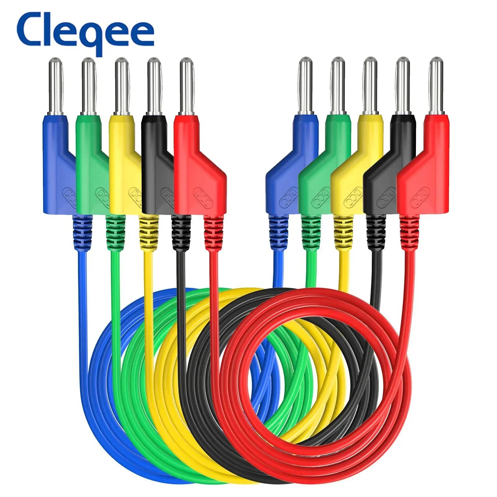 Cleqee 5x Random Color Dual Stackable 4MM Banana Plug DCC Power Test Leads 20A Multimeter Test Cable Cord 0.5m/1m/1.5m/2m/3m/5m