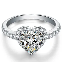 925 Sterling Silver Luxury Shapes Tourmaline heart  Silver Color Women's Ring Temperament Ladies Trendy Vintage Jewelry