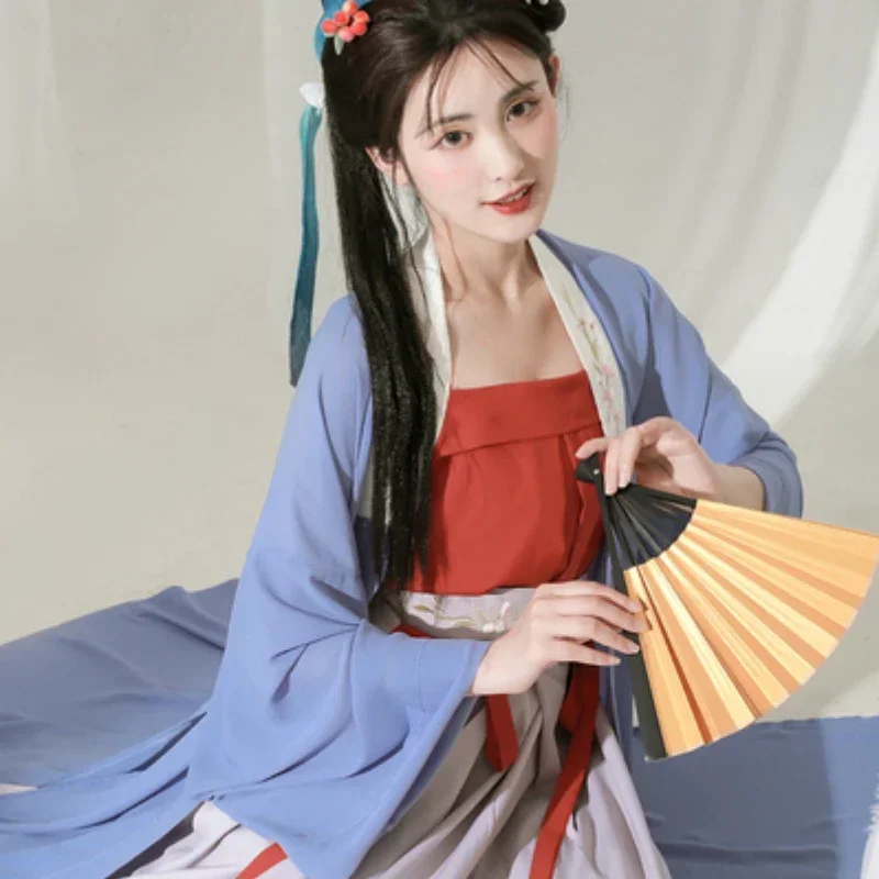 

Ancient Traditional Chinese Women Elegant Hanfu Dress Fairy Embroidery Stage Folk Dance Costume Retro Song Dynasty 3 Piece Sets