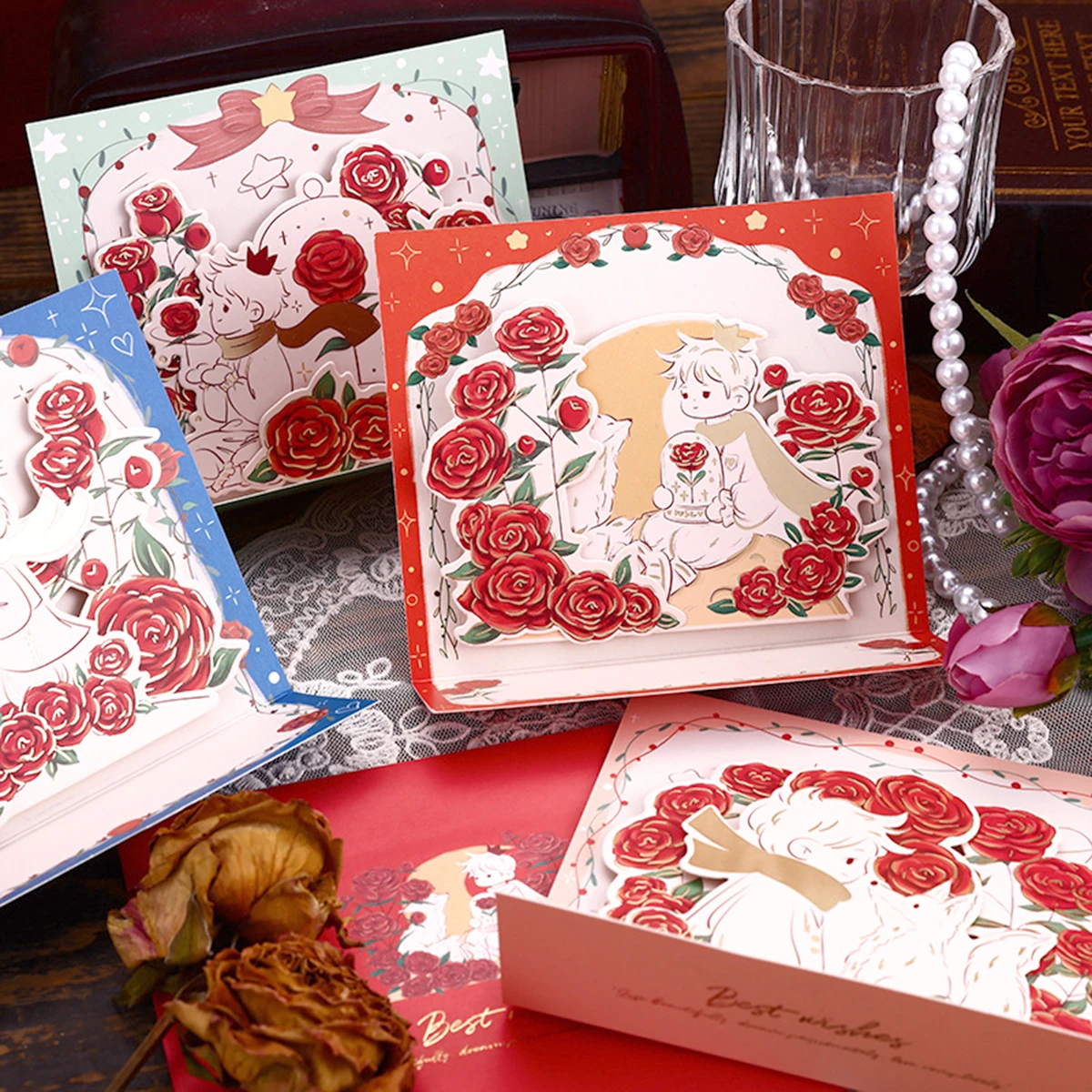 Valentine's Day Card for Her Girlfriend, Romantic 3D Pop Up Rose & Prince Love Greeting Card Set, Envelope, Unique Gift - view 4