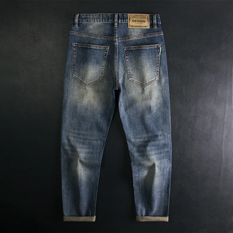 High end classic retro jeans men's stretch slim fit small straight tube casual versatile fashion trend pants