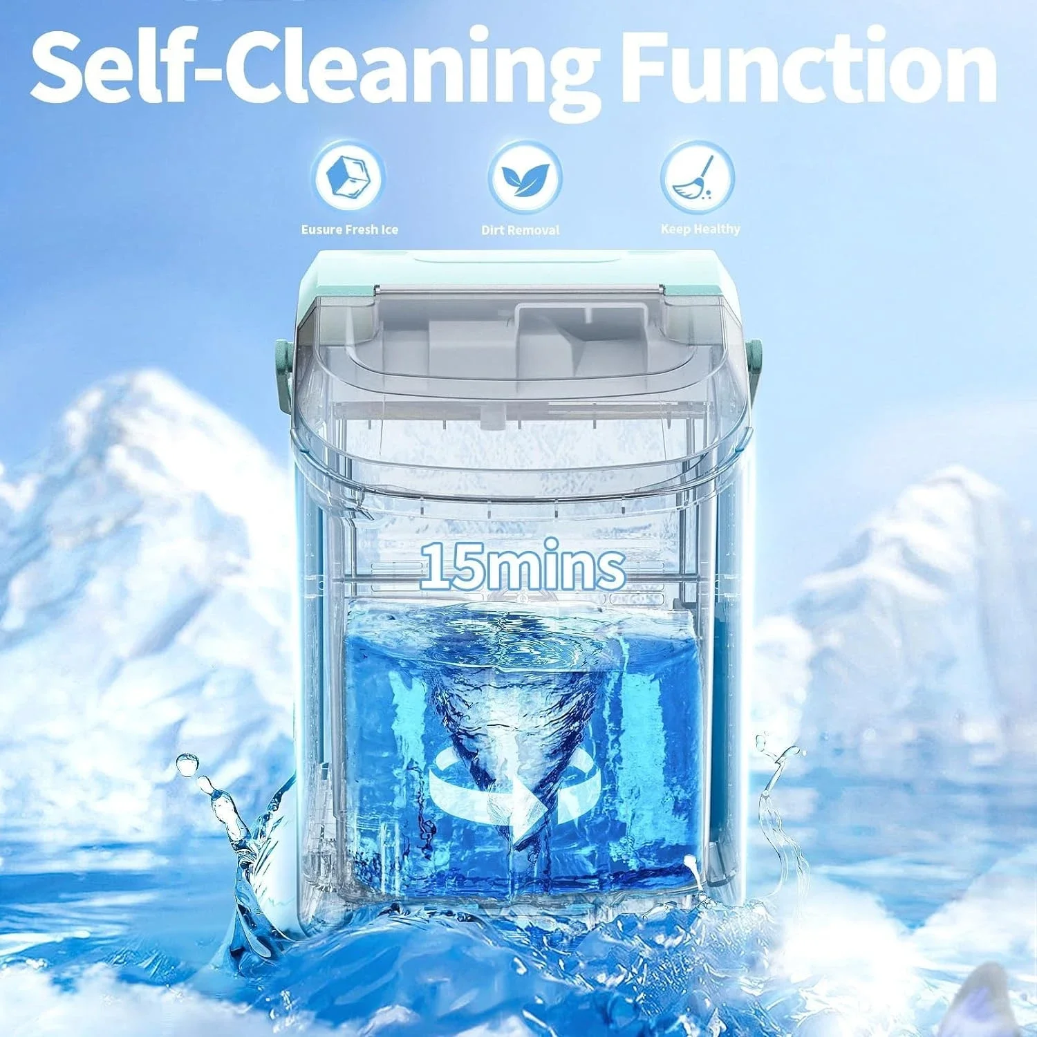 Soft Chewable Nugget Countertop Ice Maker produces 34Lbs/24H, Pebble Ice Machine with Convenient Ice Scoop, Self-Cleaning Featur