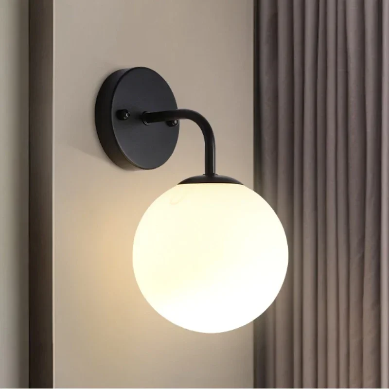 Nordic Simple Living Room Bedroom Bedside Study Corridor Wall Lamp Modern Creative Personality Ball Glass Light Fixture