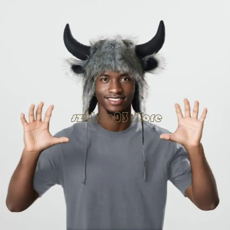 367C الحيوان القرن قبعة هالوين حزب تأثيري حلي قبعة صور الدعائم Fursuit أغطية الرأس #4
