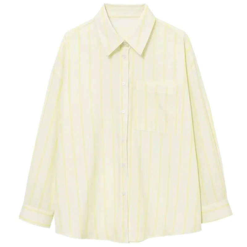 Faionable Striped Print Loose Long Sve irt Women's Spring Summer New Arrival Versatile Casual Classic Sle Clothing