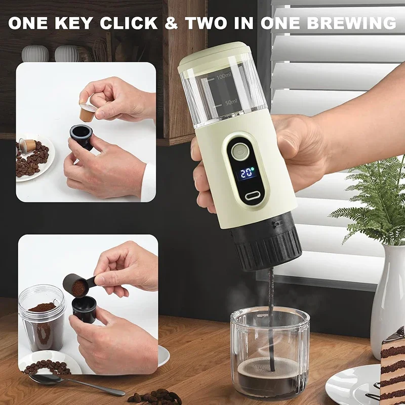 Portable Espresso Machine 2 IN 1 Wireless Pressure Mini Coffee Maker for Travel Hiking Office Auto Shut-Off and Silent Operation - view 5