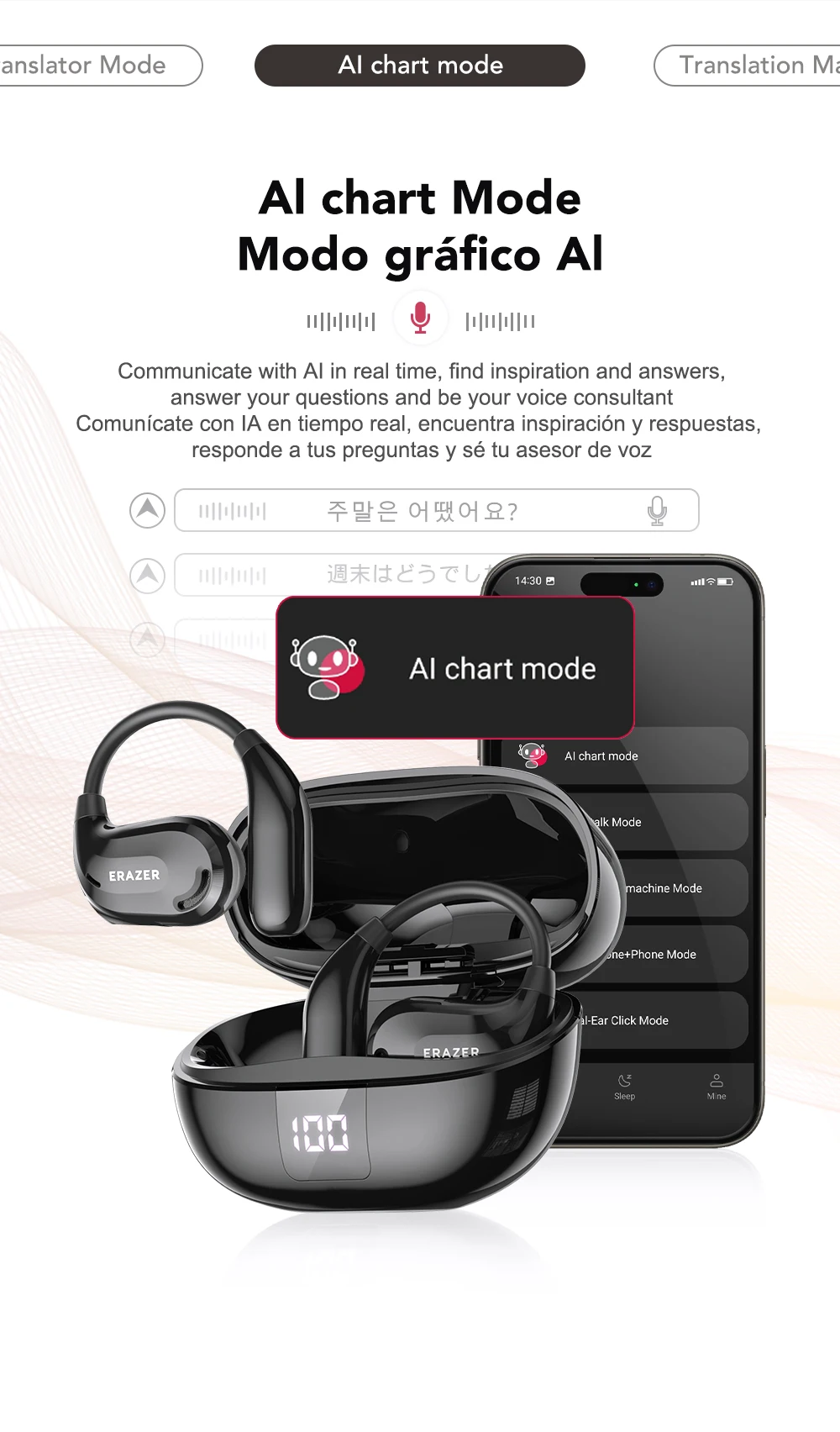 ERAZER XT66PRO Bluetooth-Kopfhörer ASMR-Headsets DIY APP KI-Übersetzer-Ohrhörer Kabellose Kopfhörer 13 Stunden Lange Akkulaufzeit mit Display – Detail 1