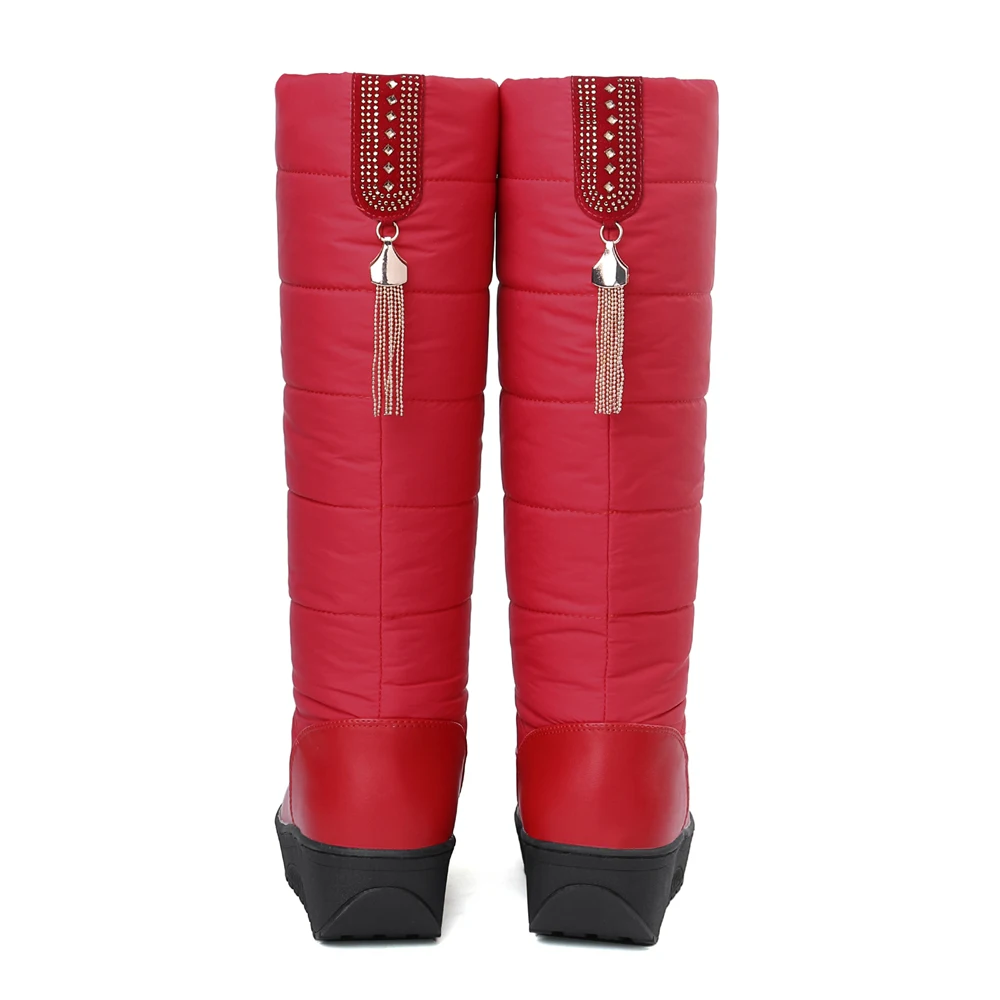 Fashion Women Winter Wedges Knee High Boots Waterproof Girls Snow Boots Fluffy Footwear Ladies Warm Platform Shoes Black Red