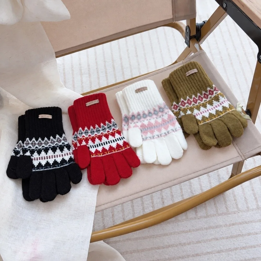 New Jacquard Knitted Gloves Touchscreen Warm Five Finger Mittens Touchscreen Gloves for