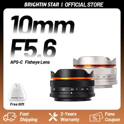 Brightin Star 10mm F5.6 Fisheye Wide Angle APS-C Mirrorless Camera Lens for Sony ZV-E10,Canon EF-M,Nikon Z,Fujifilm XF