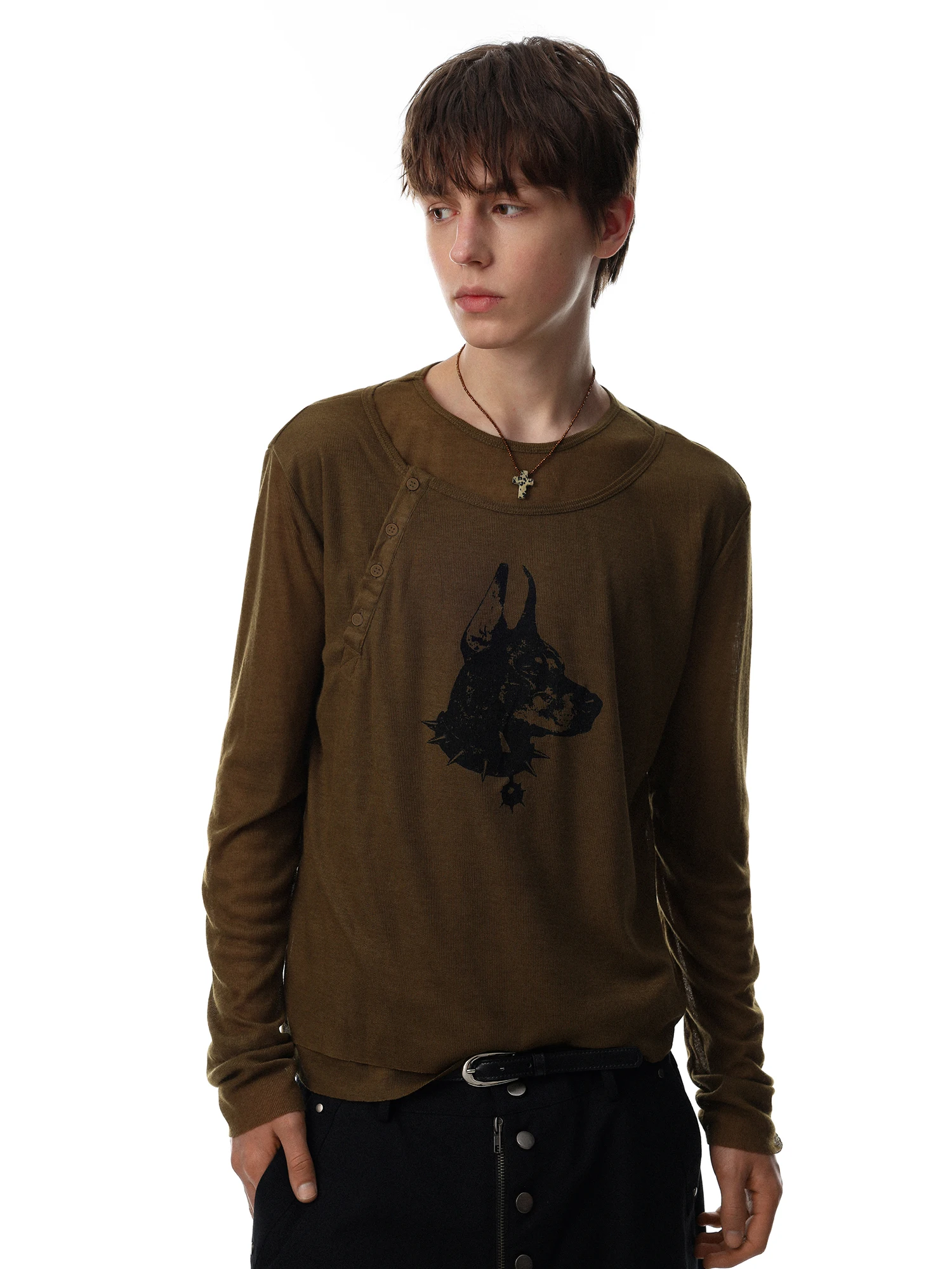 American Retro Casual Lazy Style Printed Long Sleeve T-Shirt Men's Thin Cover up Shirt Cotton Blend Comfortable Breathable