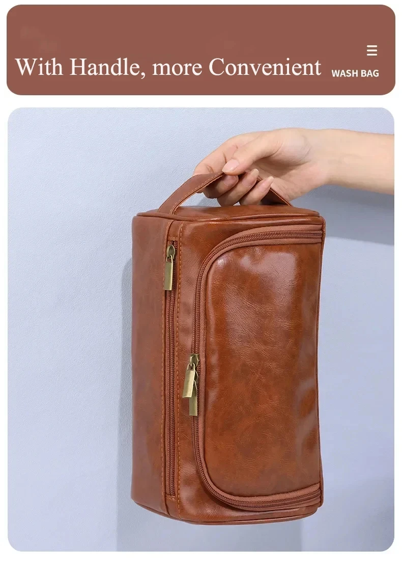 NEUE Leder-Toilettentasche für Herren und Damen, Dopp Kit, Hängende Herren-Kulturtasche, Reisetasche für unterwegs, Große Kosmetiktasche für T – Detail 7