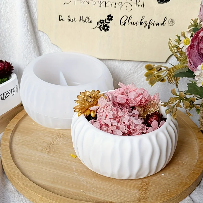 Silicone mold, wave vertical pattern round bowl-shaped silicone mold, round basin-shaped storage container, DIY made mold