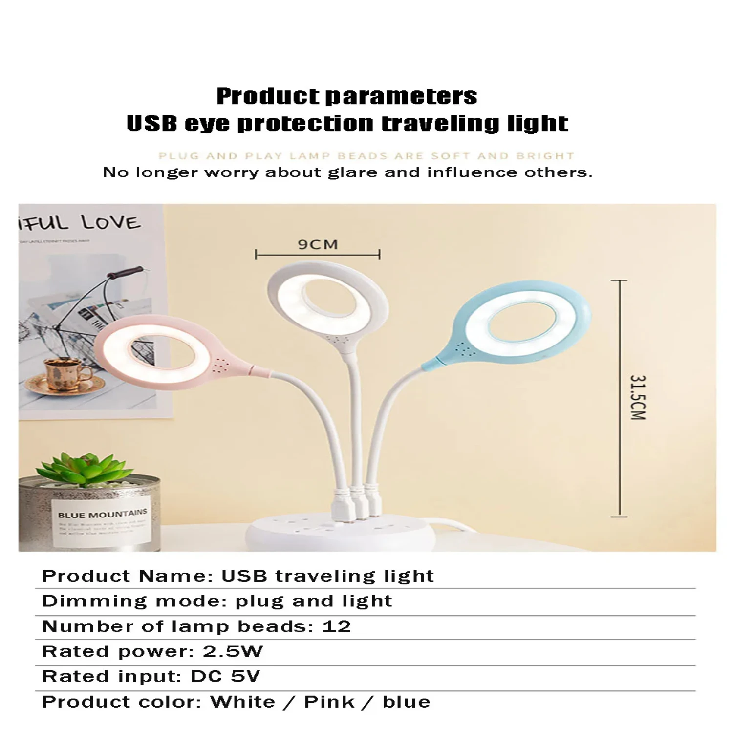 Luz nocturna USB portátil, Mini lámpara LED para libros, protección ocular para estudiantes, lámpara de lectura, luz de noche para dormitorio, lámpara de iluminación para PC