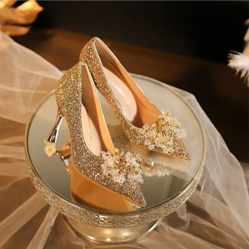 

Luxury Womens Wedding Shoes Exquisite Crystal High Heels for Woman French Aristocratic Casual Shoes Designer Shoes Zapatos Mujer