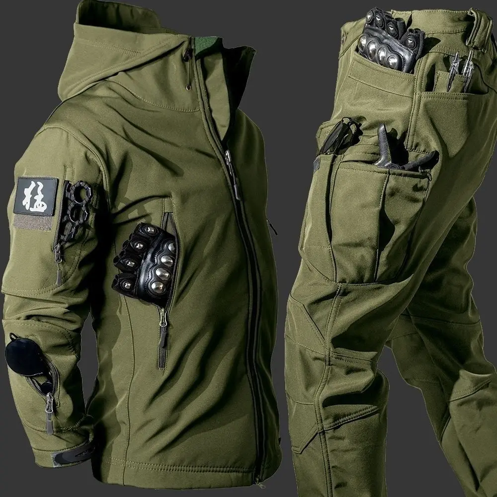 Kurtka męska 6XL 2025 z miękkiej skórki rekina, outdoorowa, zimowa, taktyczna, wodoodporna, ciepła, z podszewką z polaru, taktyczny komplet zimowy.