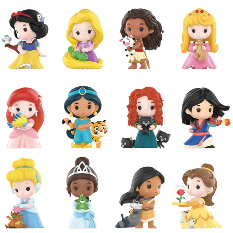 Disney Princesses And Their Friends Action Figure Toys Rapunzel Jasmine Aurora Merida Moana Ariel Tiana Belle Mulan Figure Dolls