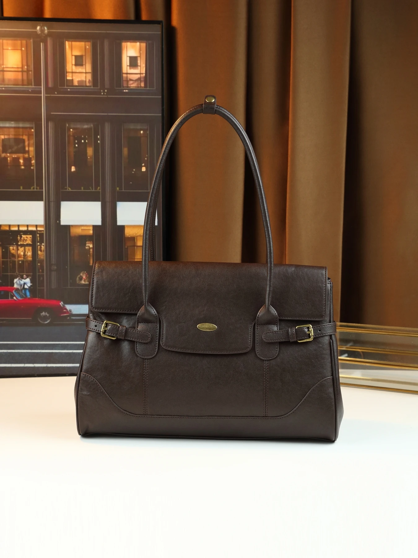 

Стильная и простая деловая портативная сумка через плечо большой вместимости Boston, коричневая женская сумка из воловьей кожи первого слоя