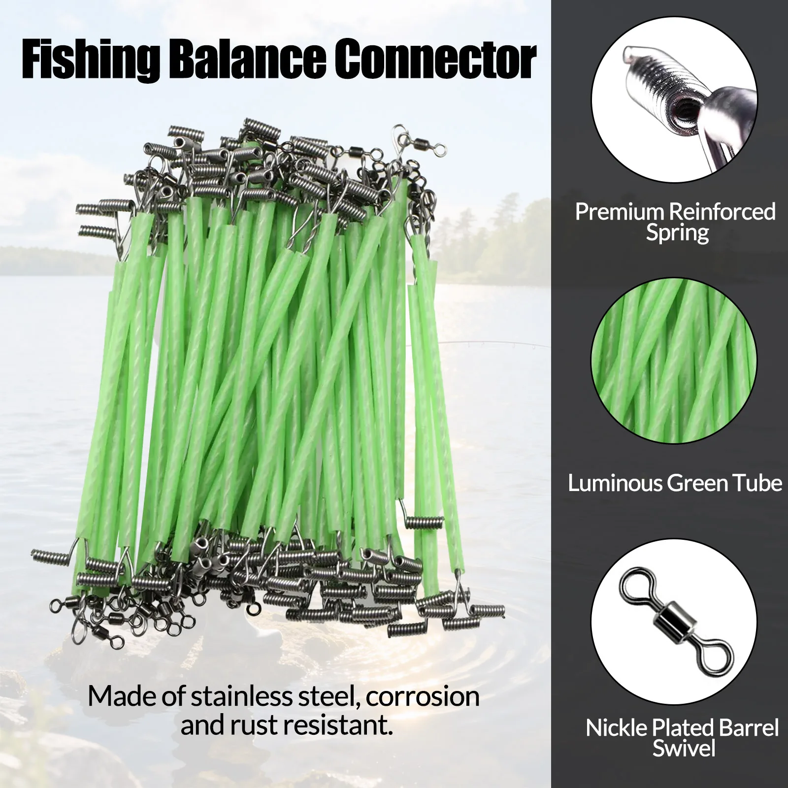 9KM 10pcs Fishing Wire Leader with Luminous Tube Fishing Rigs with Rolling Swivel T-Shape Balance Arm for Surf Saltwater Fishing