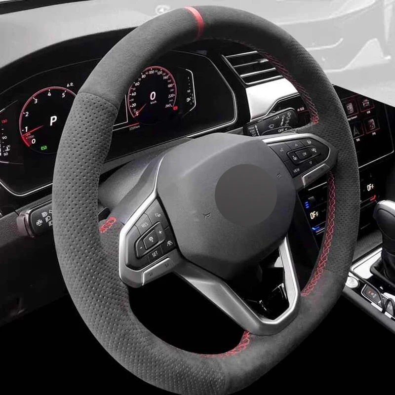 Genuine Leather Suede Steering Wheel Cover Car Accessories Specifically for VW GOLF 8 MK8 GTI GTI8 GTE8 R8 ARTEON TIGUAN TOUAREG