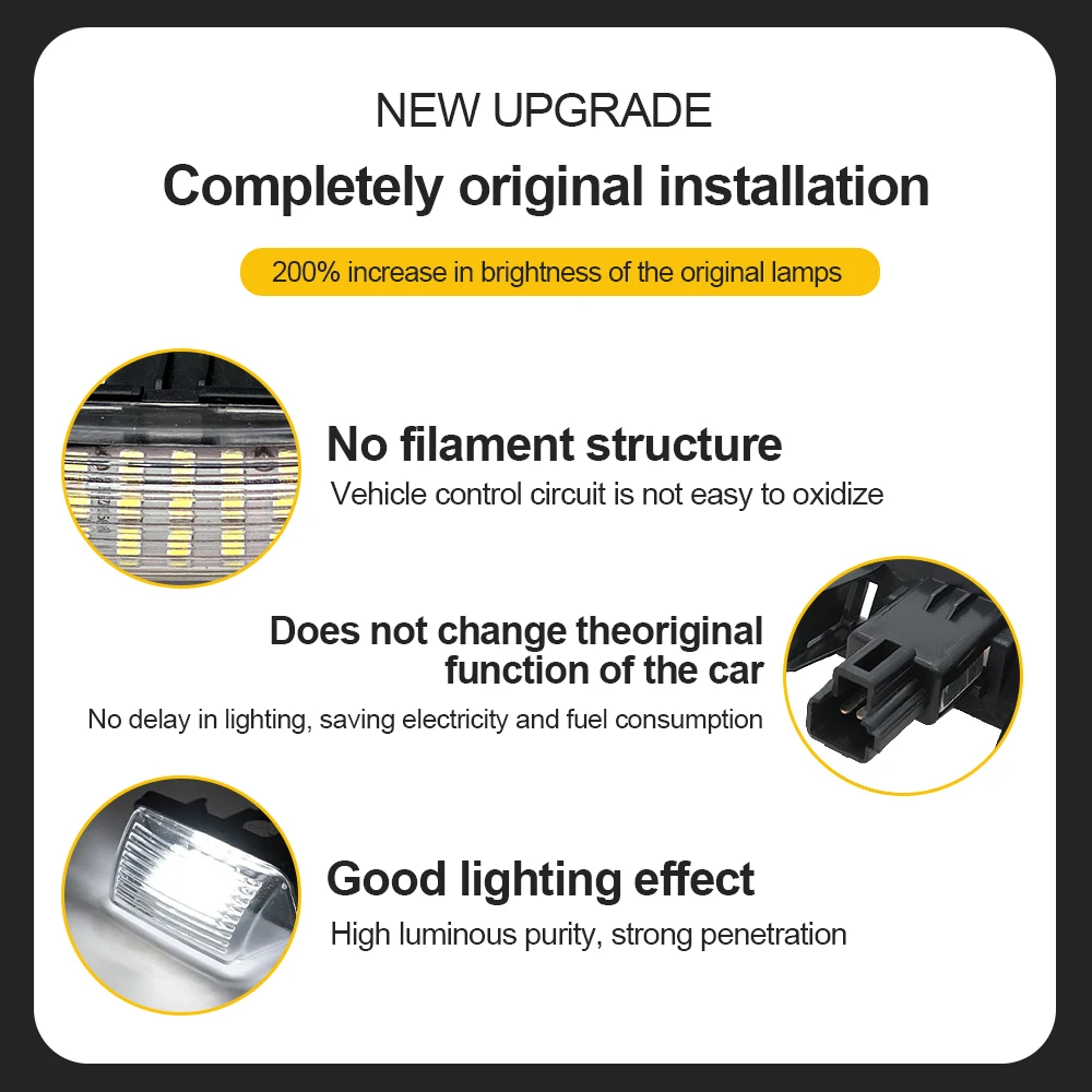 2Pcs Car LED License Number Plate Light For For Toyota Camry Hybrid Yaris Prius C Avalon Highlander Verso-S