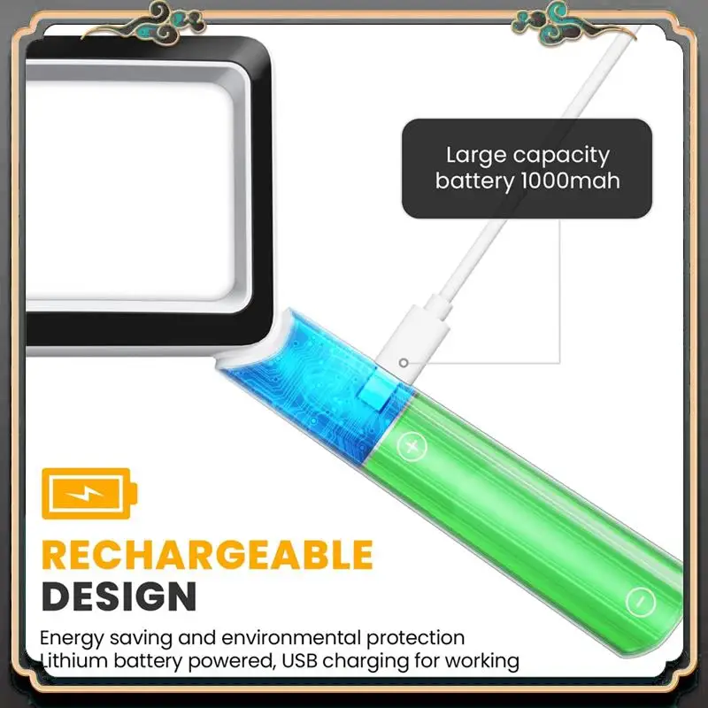 

ASMA-4X Rechargeable Magnifying Glass With Light 20Leds, Handheld Rectangular Page Lighted Magnifier, 3 Brightness Modes
