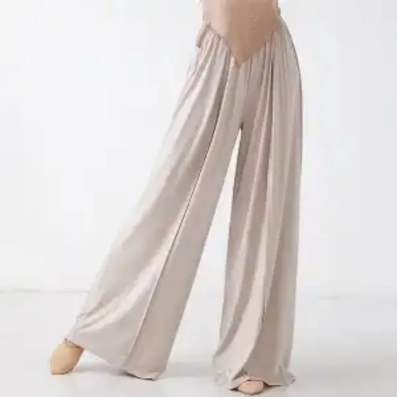 Women's Modal Wide Leg Dance Pants High Waist Elastic Waistband Flowy Trousers for Modern