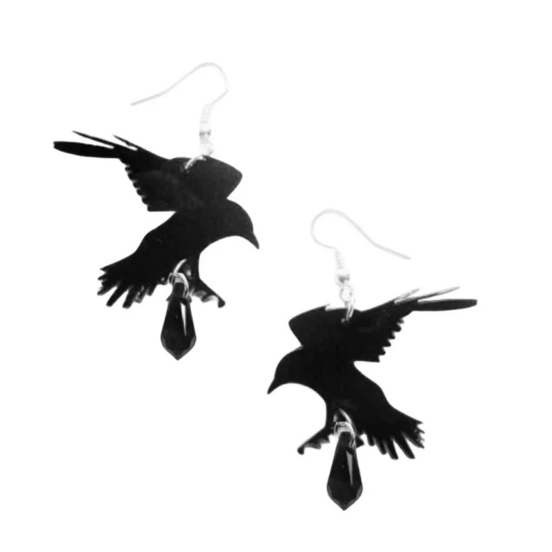 New Black Romantic Crow Earrings Gothic Jewelry Punk Alternative Fashion Women\'s Party Festival Accessories Gift