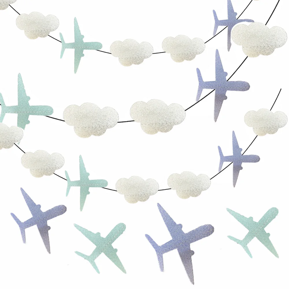 2Pcs Cloud Garland Airplane Banner Birthday Party Decorations  Aviation Travel Themed Party Supplies