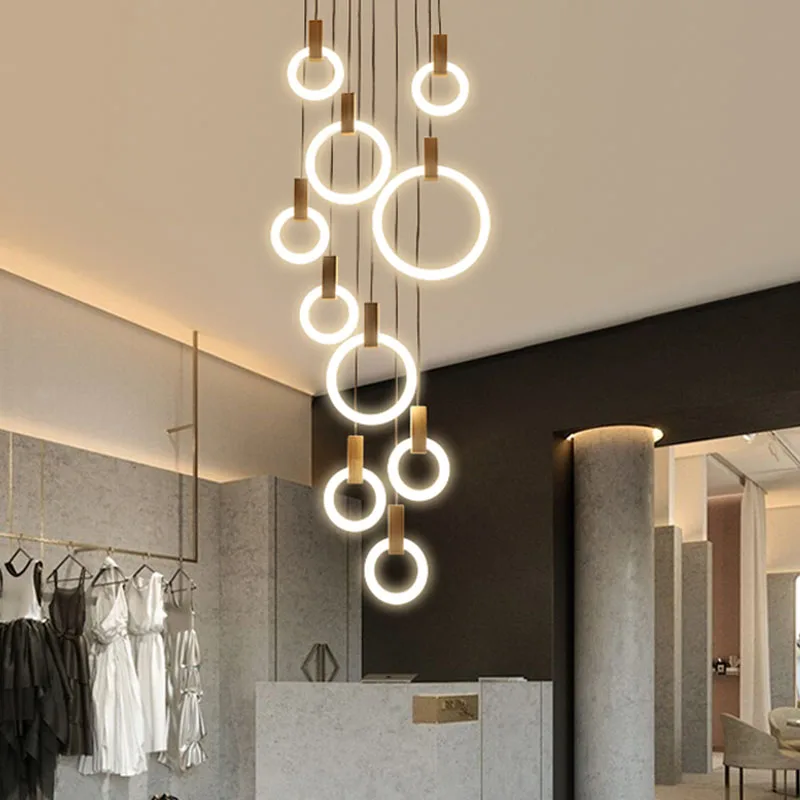 Imagem -03 - Modern Led Chandelier For Stairs Luzes de Teto Luminárias de Madeira Luzes Suspensas Jantar Lâmpadas Pendant Sala de Estar