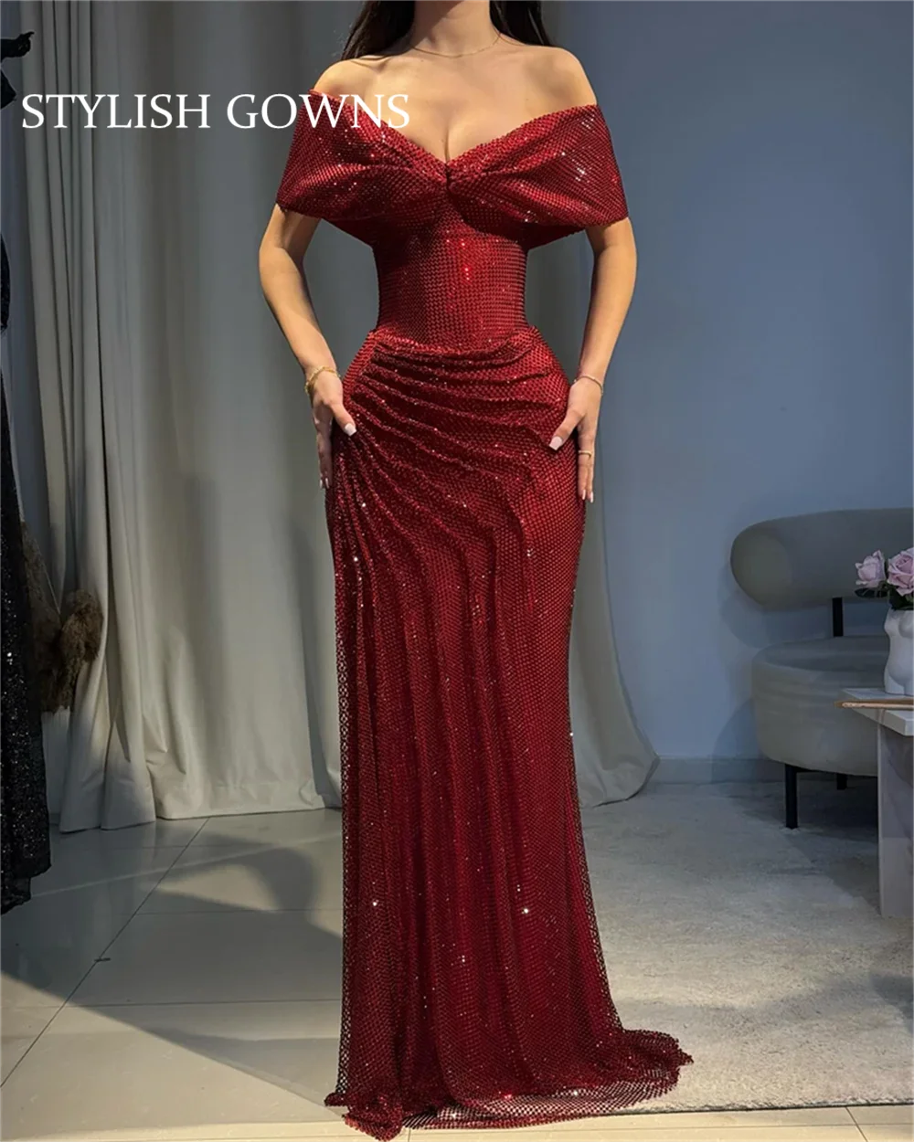 

Бальные платья на заказ, картонные вечерние платья с v-образным вырезом, женские элегантные вечерние платья, 2025 г., плотные блестящие красные платья с рыбьим хвостом для выпускного вечера