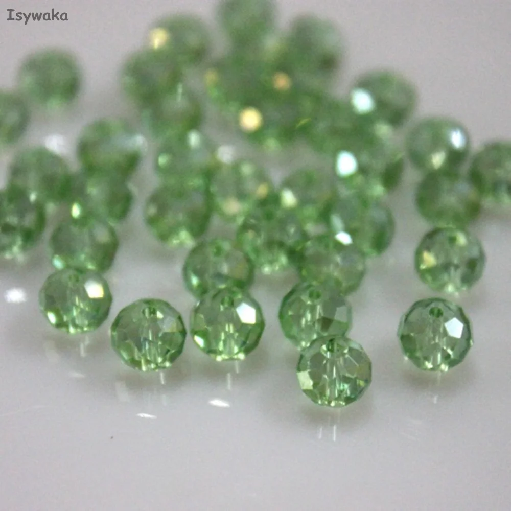 Isywaka Light Green Colors 4*6mm 50pcs Rondelle Austria faceted Crystal Glass Beads Loose Spacer Round Beads for Jewelry Making