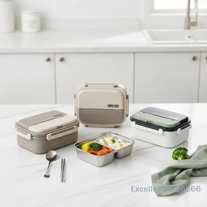 1000ML Heat Preservation Lunch Box 304 Stainless Steel Double Grid Fresh Food Container for Home Office Meal Prep