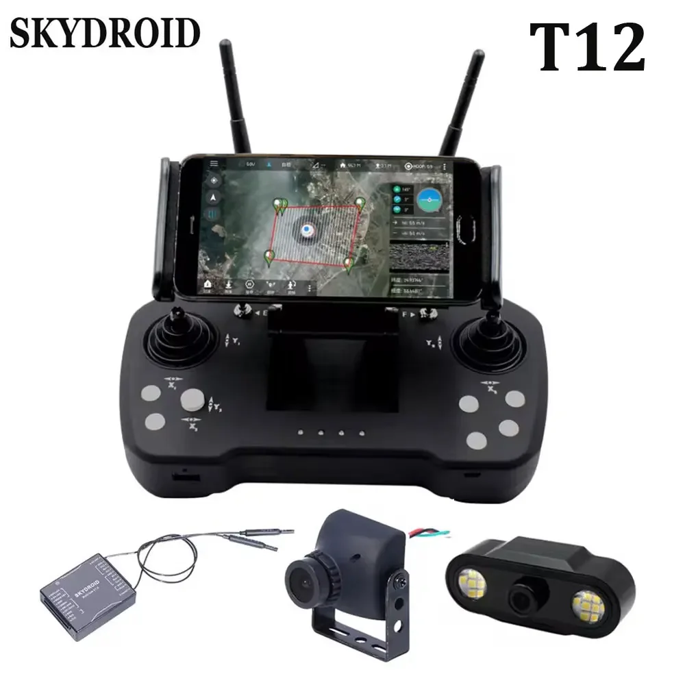 Skydroid T12รีโมทคอนโทรล12CH 2.4GHz พร้อมตัวรับ R12/กล้องขนาดเล็ก/การส่งแผนที่ดิจิตอล20กม. สำหรับเครื่องป้องกันพืช