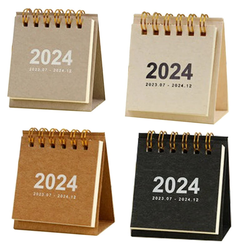 Mini Desk Calendars High Quality From Jan. 2024 - Dec. 2024 2.55 X 2.95Inch (White, Brown, Black, Gray)