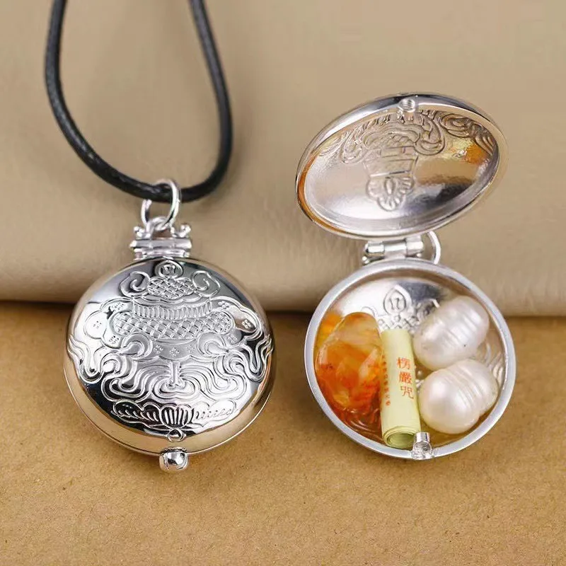 Six-Word Mantra Gawu Box Pendant Vajra Can Be Opened to Store Things Necklace Men and Women
