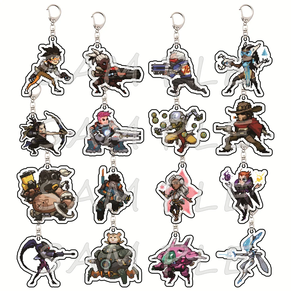 Overwatch Pixel Chibi-Stil 6cm Acryl-Schlüsselanhänger, Spiel-Sammlerstück, Taschenanhänger, Fan-Geschenk