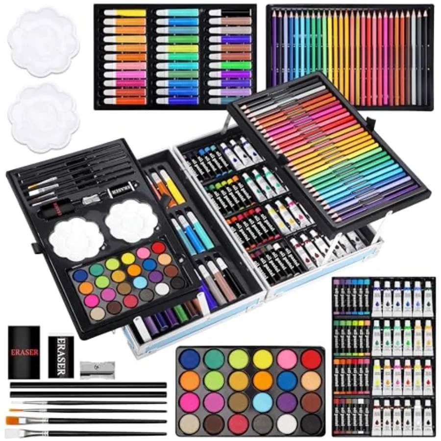 

【Spot goods】Art Supplies 144-Piece Deluxe Art Set Professional Art Kit with Portable Aluminum Case Crafts Drawing Painting Kit