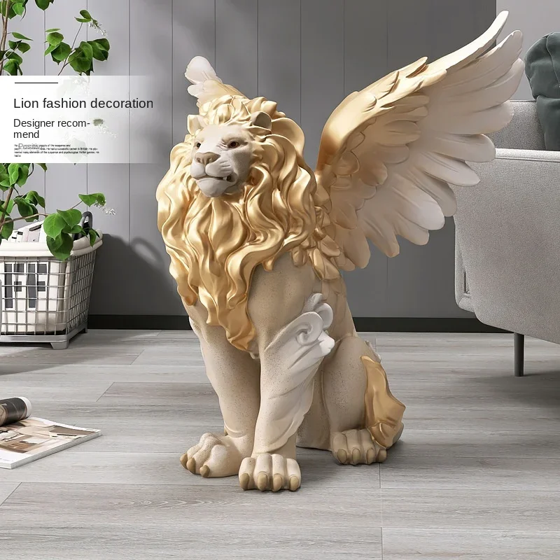 Home Decor Sculptures & Figurines Decorations Accessories Large Lion Wing Floor Ornaments Living Room Resin Animal Statues