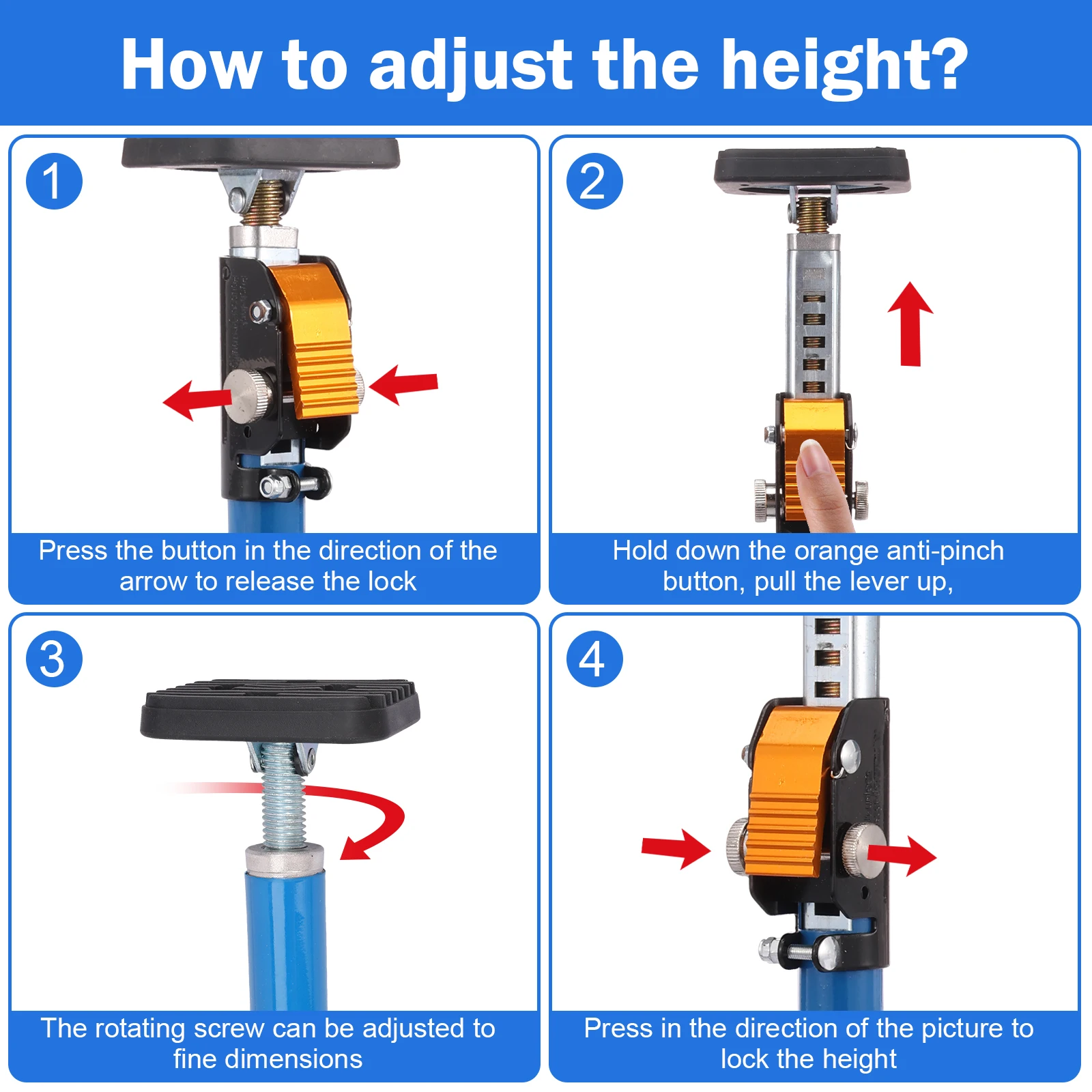 Picture 4: Upgraded Telescoping Support Rod 23.6-43.3 Inch Third Hand Tool Adjustable Support Pole with 132 lbs Heavy Duty Cabinet Jacks