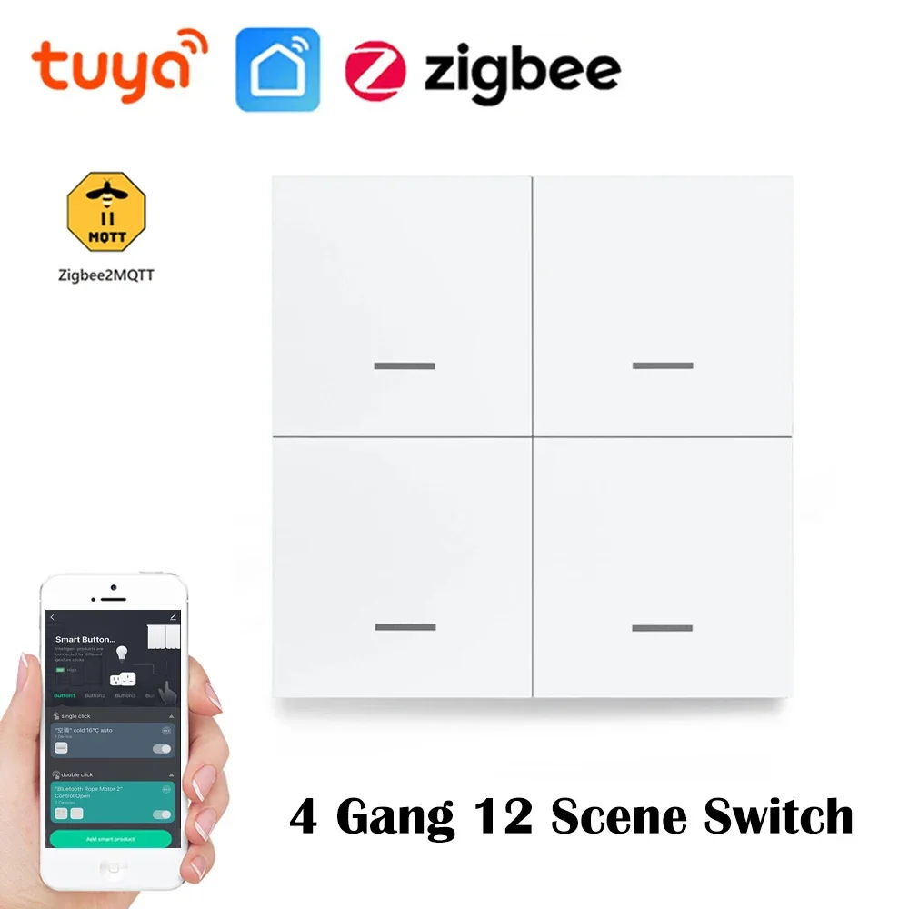 Tuya Zigbee Button Smart Scene Switch 4 Gang 12 Scene Switch Controller a pulsante funziona con Smart Life App ZigBee Gateway Z2M