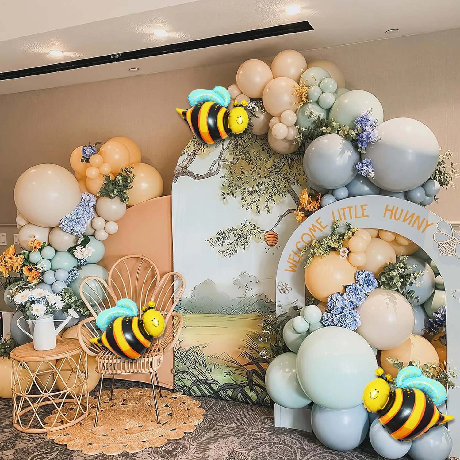 Sage Green, Gray Blue, Yellow Balloon Garland, 124 Pieces, Slate Blue, Olive Green, Yellow Sand, White Cream Party Latex Balloon Arch Kit, Bridal