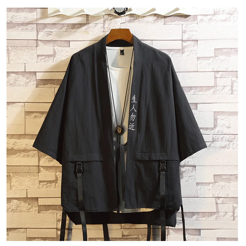 Japanese Fashion Men Taoist Robes Techwear Casual Cardigan Short-sleeved Women Male Shirt Thin Harajuku Streewear Punk Clothes