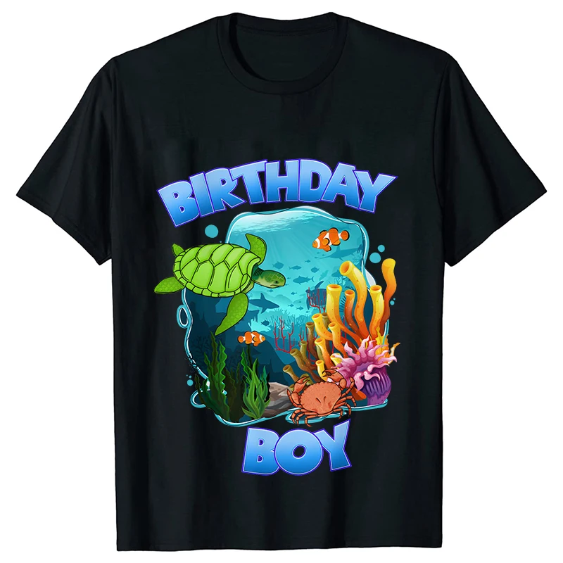 Underwater World Boy Birthday Crew Party T-shirts Family Matching Fashion Graphic Y2k Tops Ulzzang Kids Tees Aesthetic Clothing