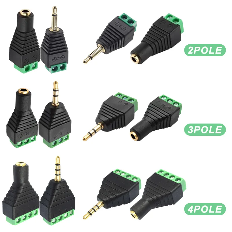 2/4/8Pcs Earphone Audio Jack 3.5mm Stereo Audio Adapter Connector 3 Pole Mono Channel Male Plug Connector