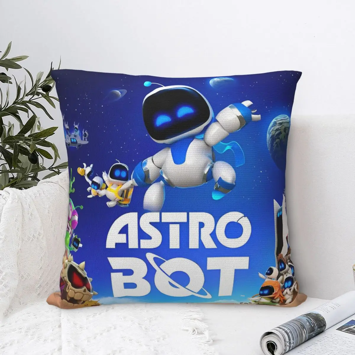 Astrobot Game Cartoon Pillowcase Polyester Cushion Cover Decoration Astros Playroom Throw Pillow Case Cover Home Zipper 18'